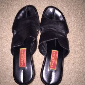 Black leather Cole Haan slides. Size 8 1/2
